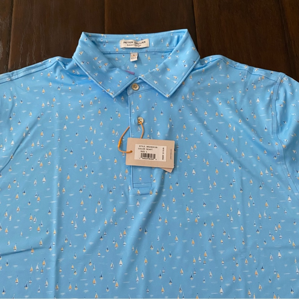 Peter Millar Blue Polo Shirt with Textured Pattern